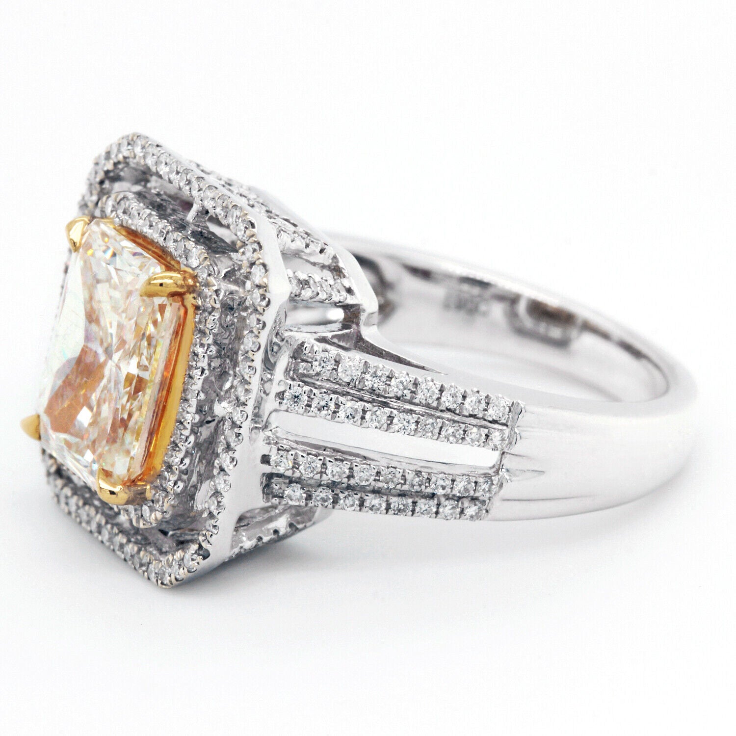3.65ct Fancy Yellow Diamond Halo ring Radiant Cut Diamond Engagement Ring